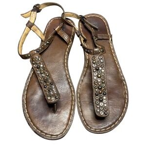 Frye Studded Leather Thong Sandals Brown Strappy‎ Summer Shoes Size 6